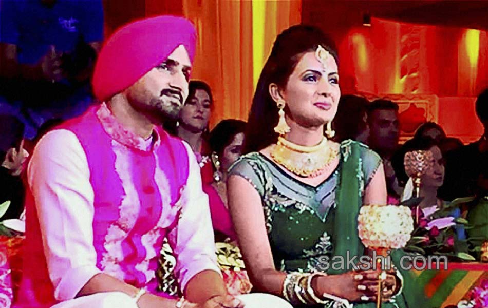 Harbhajan Singh and Geeta Basra during the Shagun ceremony