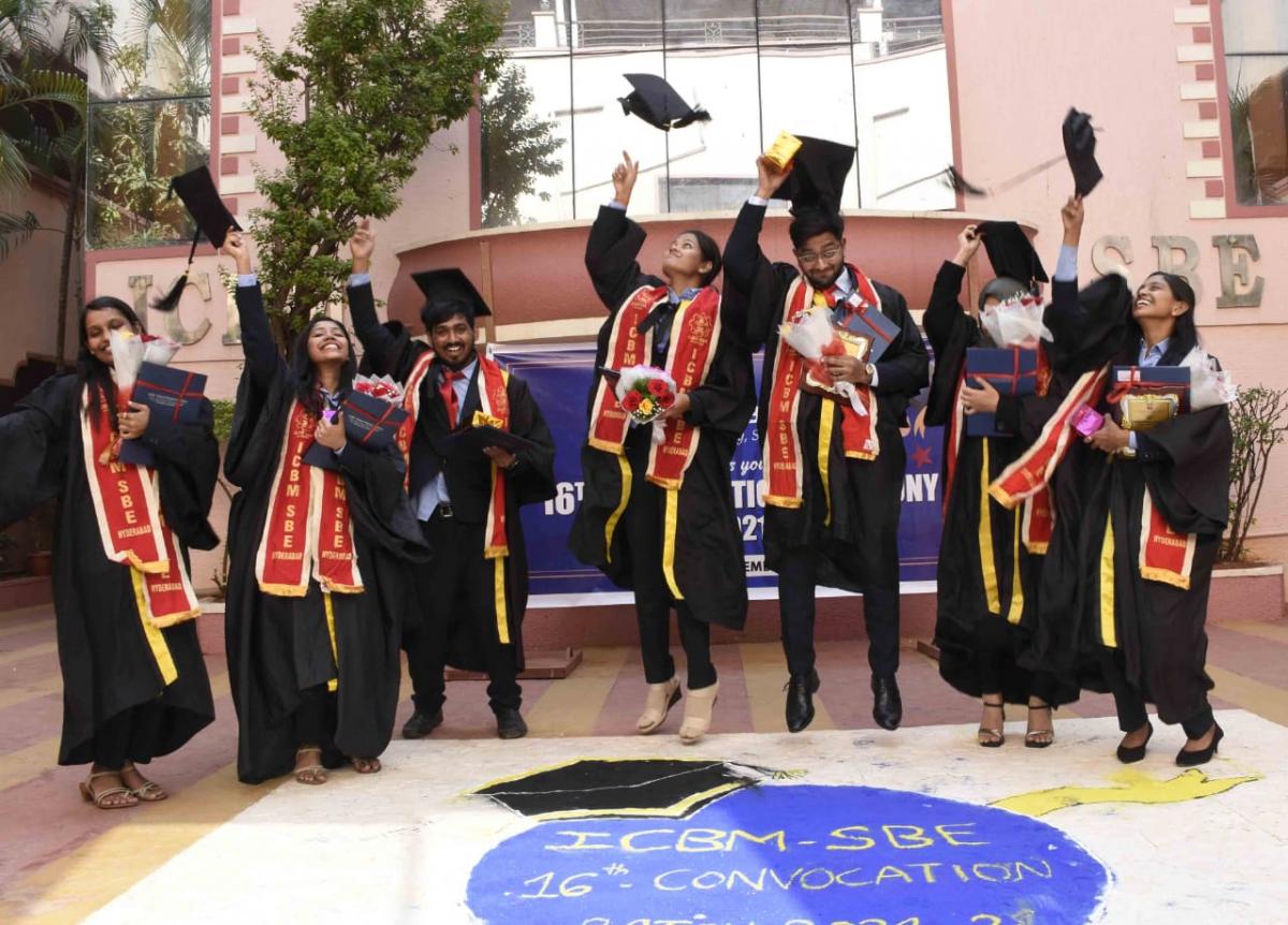 Students Celebrates 16th Convocation Ceremony ICBM School of Business Excellence at Attapur Hyderabad Photos - Sakshi