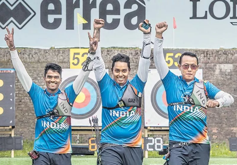 Indian Men's Archery Team Bags Olympic Quota - Sakshi