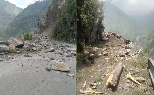 Landslide in Kinnaur HP 40 Feared Trapped as Boulders Crash on Bus - Sakshi