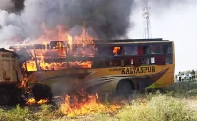 12 people feared dead after private bus caught fire after colliding with tanker Rajasthan - Sakshi