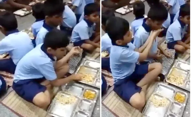 Student Feeding Rice To His Friend Video Viral - Sakshi