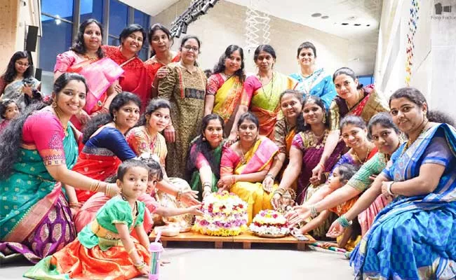 Dasara Bathukamma Celebrations In Finland By Telugu Sangam - Sakshi