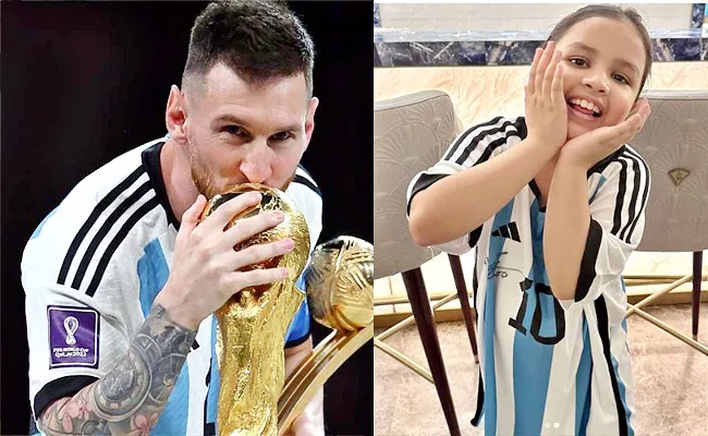 MS Dhoni Daughter Ziva Gets Special Jersey From Lionel Messi Viral - Sakshi