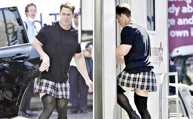 WWE Star John Cena Spotted Wearing Skirt-High Heels Movie Promotion - Sakshi