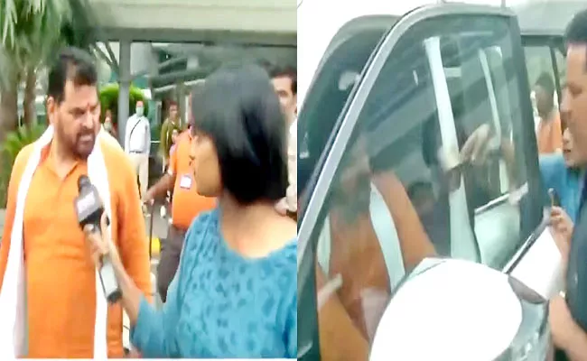 BJP MP Brij Bhushan Breaks Reporters Mic-Questions-Wrestlers Protest - Sakshi