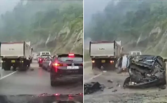 Video: Giant Rock Crushes Cars In Nagaland 2 Dead 3 Injured - Sakshi