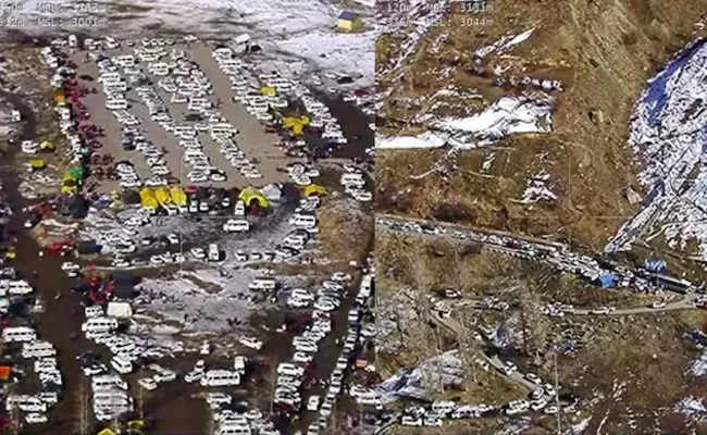 Traffic Nightmare In Himachal Lahaul Spiti On Christmas - Sakshi