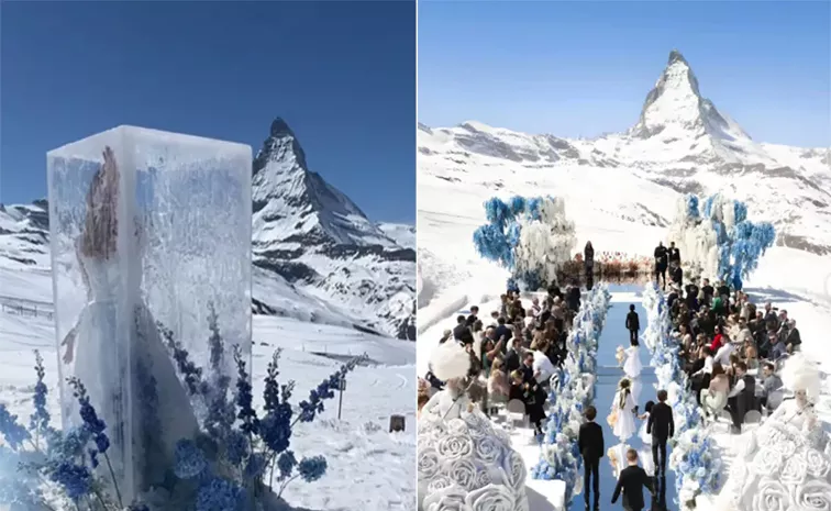 Bride Emerges Huge Ice Cube At Wedding In Snowy In Switzerland 