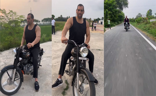 Bike Rode Khali Rode The Great Khali Rides Royal Enfield Bullet Motorcycle; Video Viral - Sakshi
