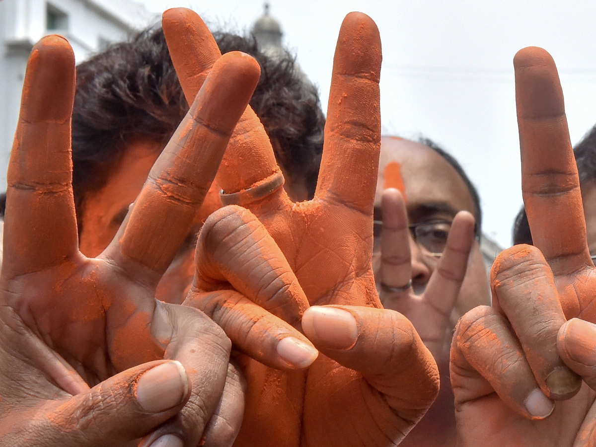 BJP supporters celebrate after trends indicate clean sweep for NDA - Sakshi30