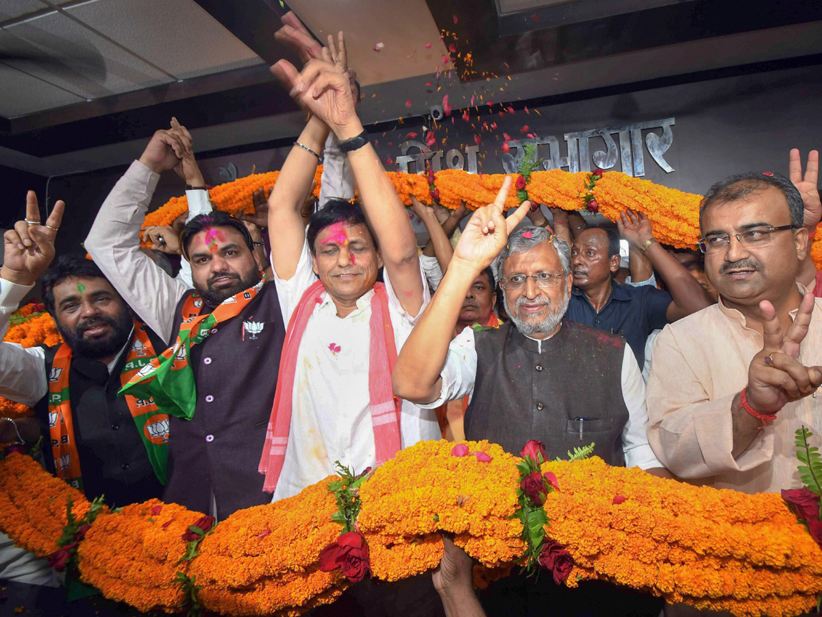 BJP supporters celebrate after trends indicate clean sweep for NDA - Sakshi5