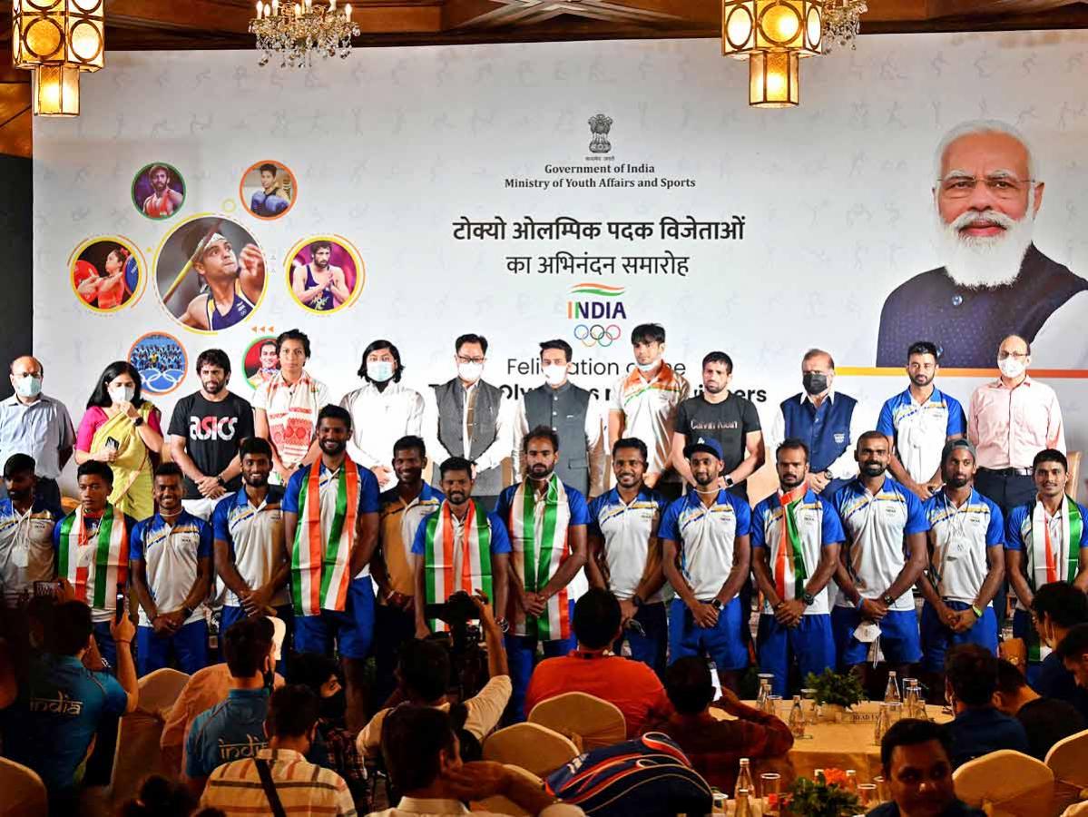 The Central Government felicitated the Indian athletes won medals Tokyo Olympics Photo Gallery - Sakshi2