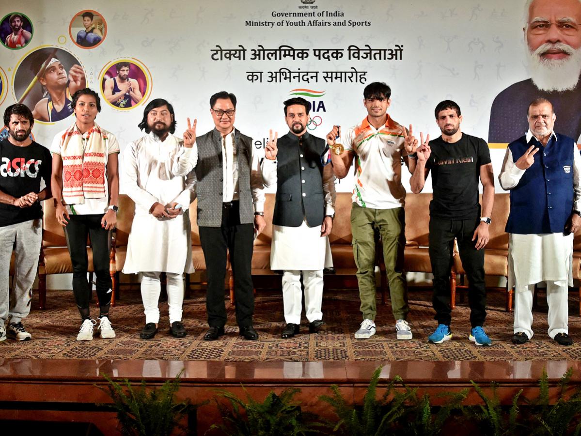 The Central Government felicitated the Indian athletes won medals Tokyo Olympics Photo Gallery - Sakshi11