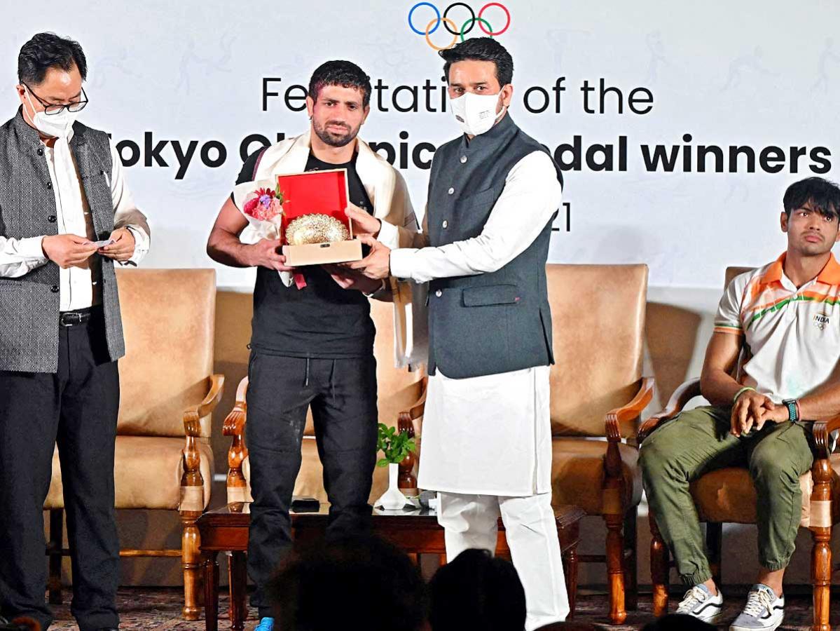 The Central Government felicitated the Indian athletes won medals Tokyo Olympics Photo Gallery - Sakshi6