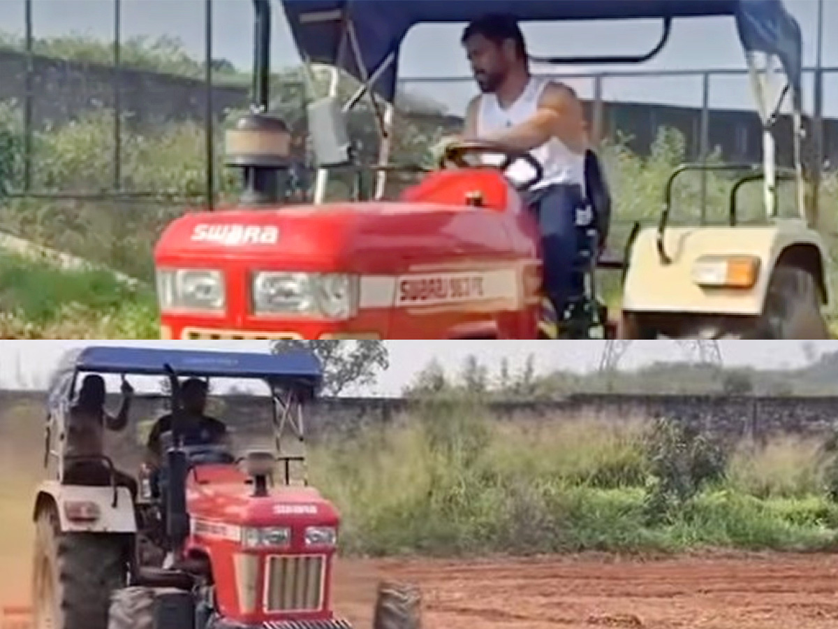 Dhoni Driving tractor while farming Photos - Sakshi9