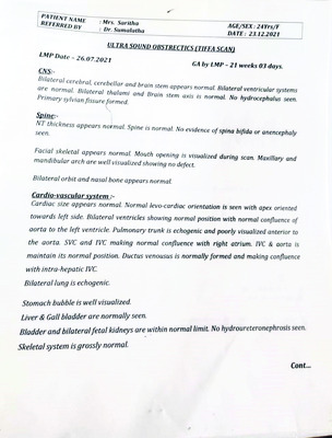 రెండు జఠరికలు ఉన్నట్టు ప్రైవేటు
డయాగ్నోస్టిక్‌ సెంటర్‌ ఇచ్చిన రిపోర్టు 1