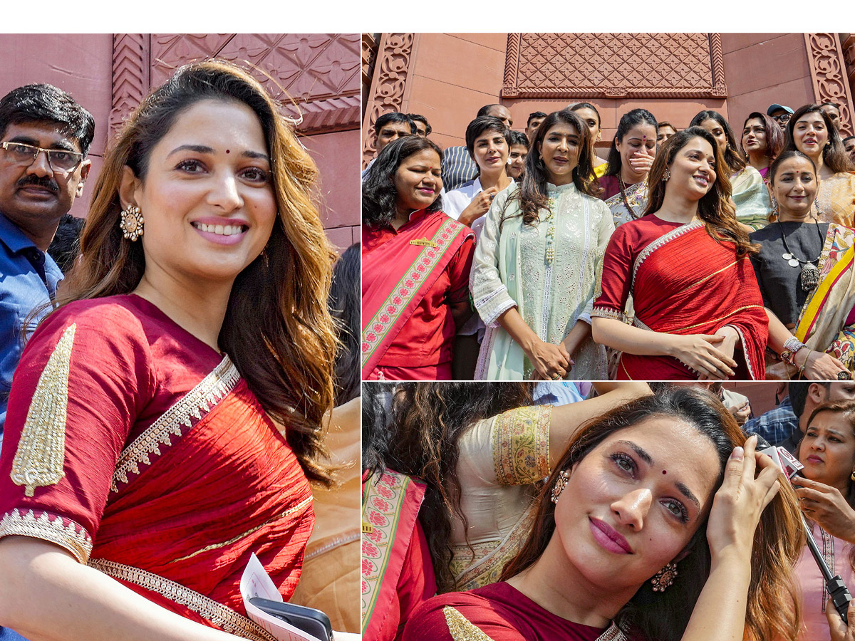 Tamannaah Bhatia visits new Parliament praises Womens Reservation Bill Photos - Sakshi1