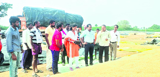 చండూరులో ధాన్యాన్ని పరిశీలిస్తున్న డీఎస్ఓ2