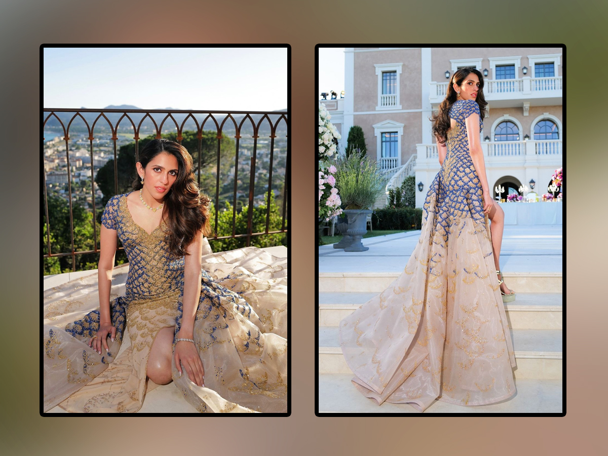 Shloka Mehta Shining Like A Princess In Blue And Gold Gown At Anant Radhika Pre Wedding Event1