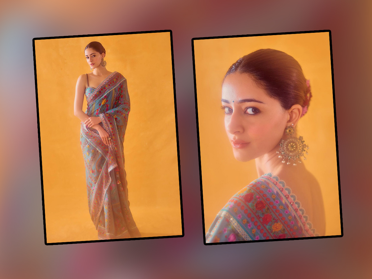 Bollywood Actress Ananya Panday In Floral Saree Photos Viral1