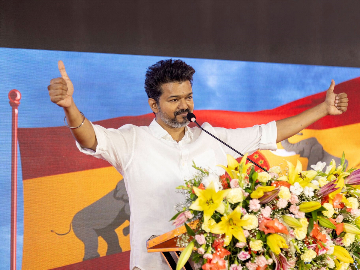 Tamilaga Vettri Kazhagam President Vijay during the party flag 1