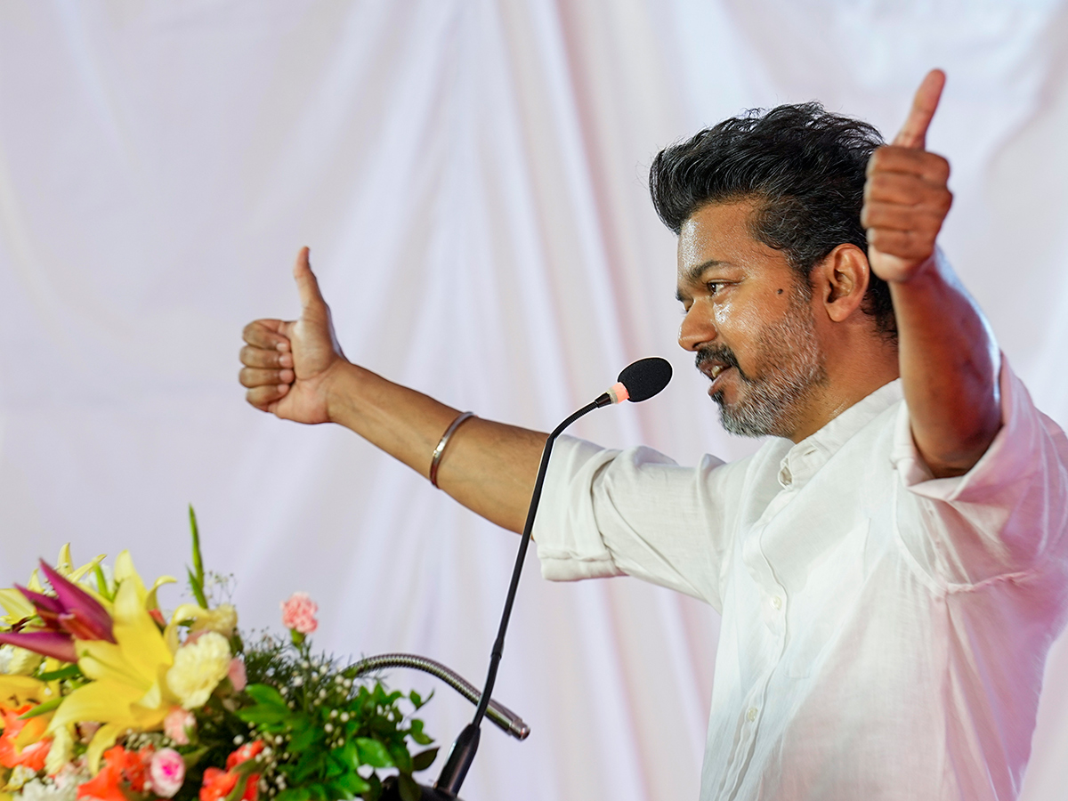 Tamilaga Vettri Kazhagam President Vijay during the party flag 14