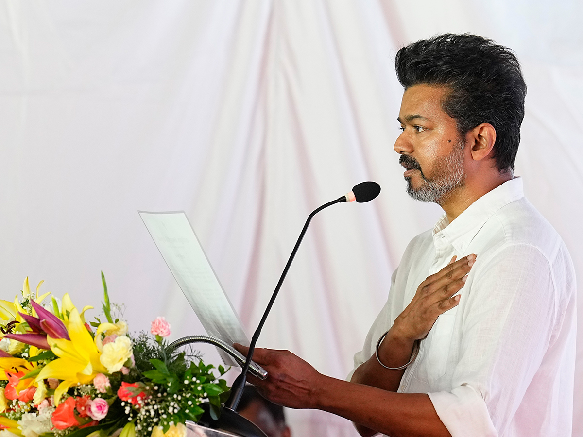 Tamilaga Vettri Kazhagam President Vijay during the party flag 16