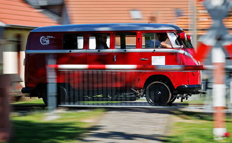 Volkswagen Camper Bus runs like Train on Rail tracks: Photos3