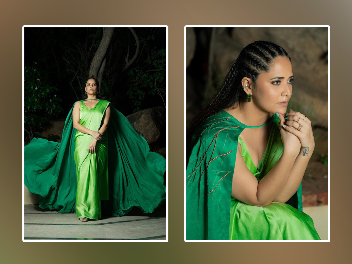 Anchor Anasuya Bharadwaj Stunning Photos In Green Saree1