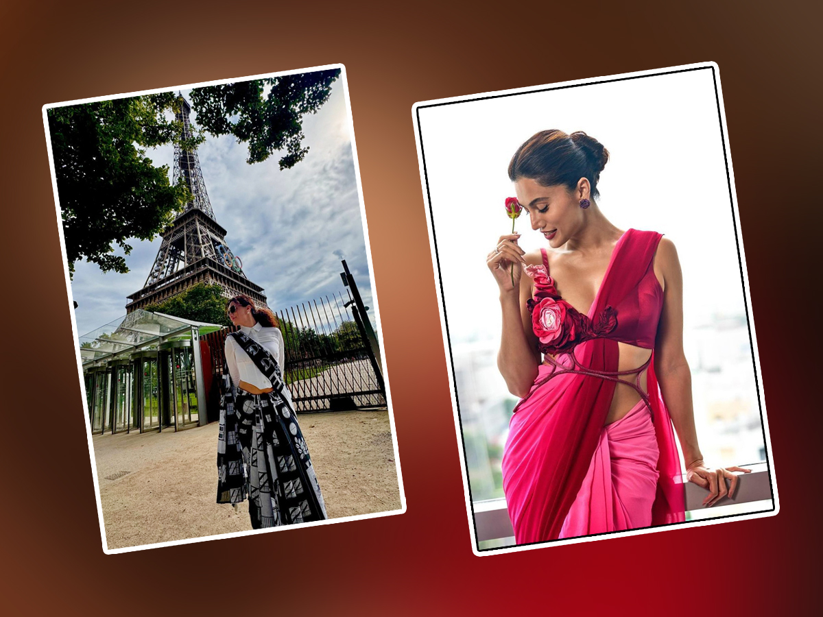 Taapsee Pannu Dazzled In Saree At Paris Olympics 2024 Photos Goes Viral1