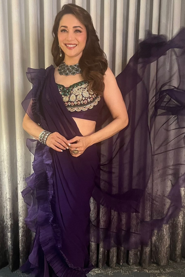 Bollywood Dancing Queen Madhuri Dixit In Stylish Saree Photos VIral6