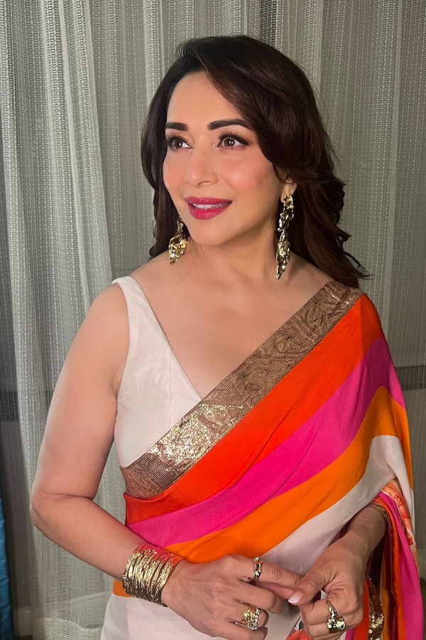 Bollywood Dancing Queen Madhuri Dixit In Stylish Saree Photos VIral9