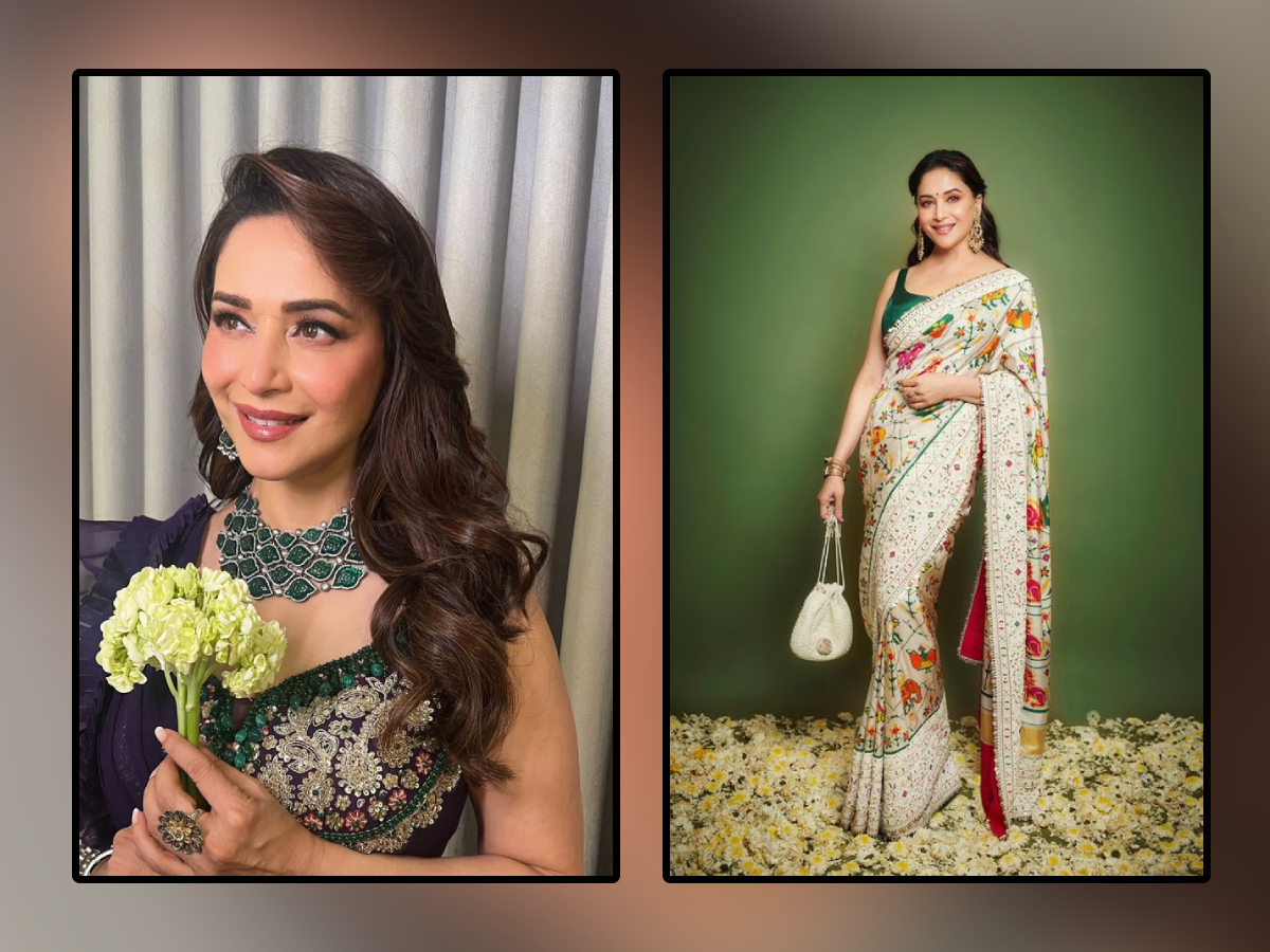 Bollywood Dancing Queen Madhuri Dixit In Stylish Saree Photos VIral1