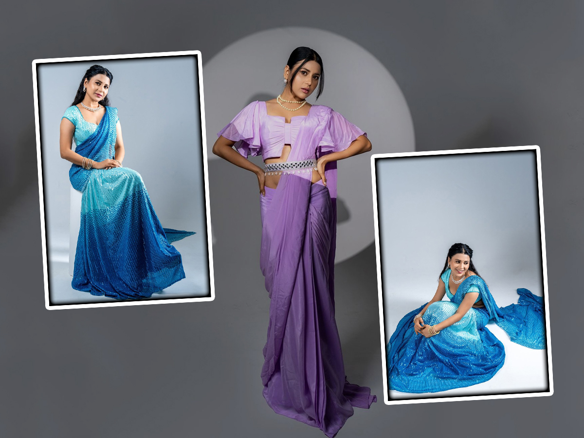 Telugu TV Actress Hamida Khatoon Beautiful Photos In Glitter Saree1