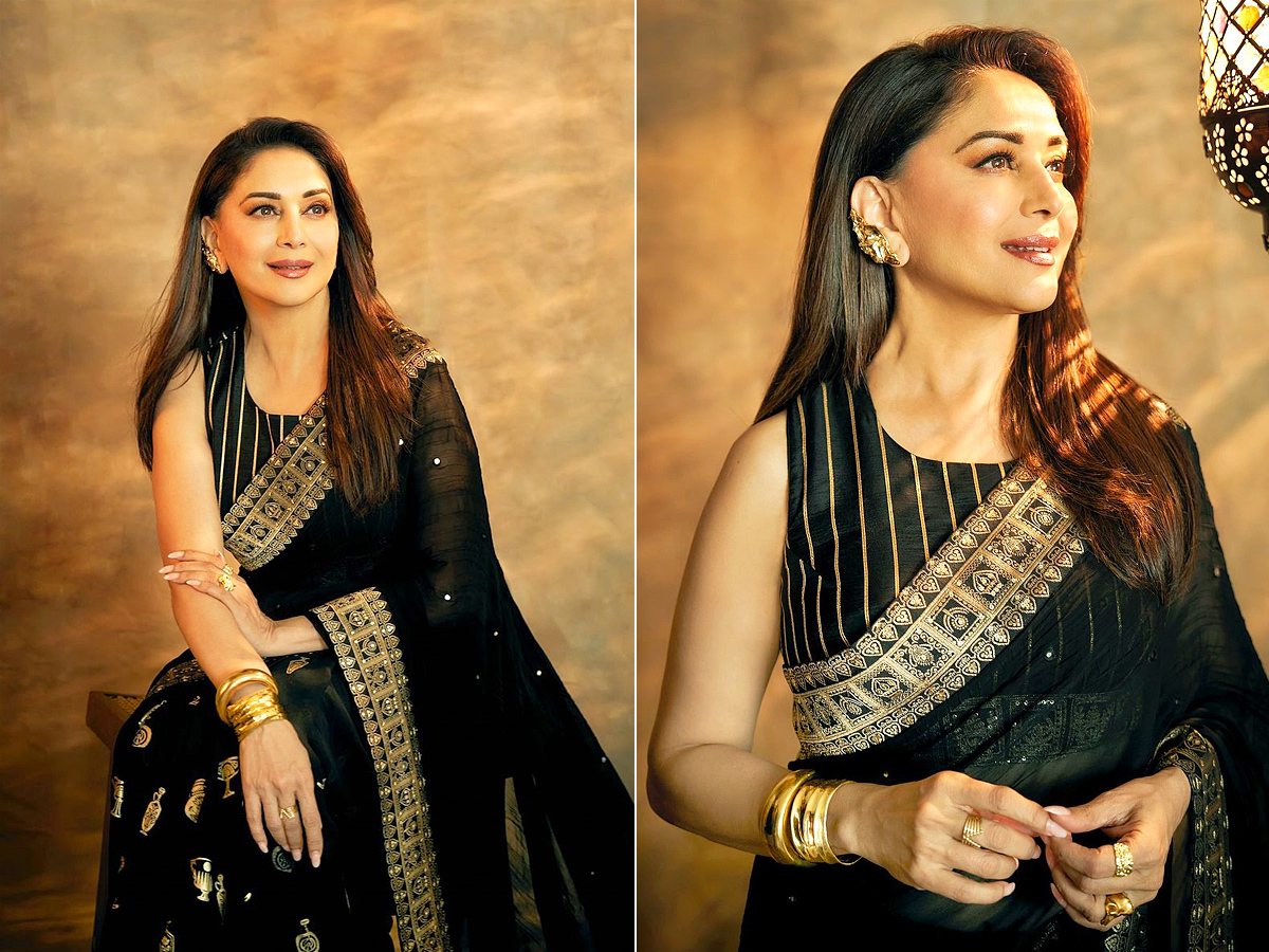 Bollywood Star actress Madhuri Dixit shares magical Photos in black saree Photos1