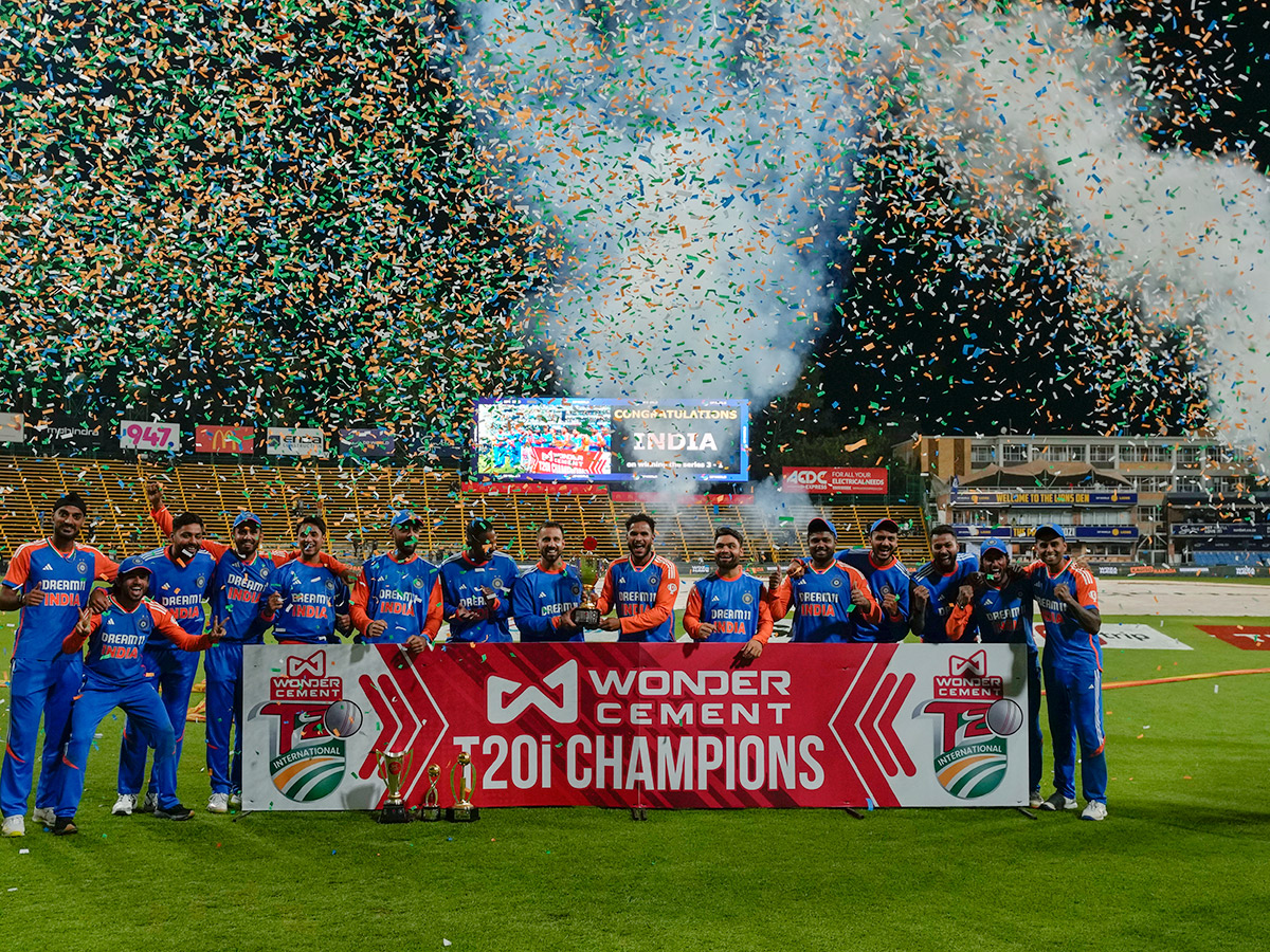 winners trophy after their win against South Africa in the fourth T20 cricket 5