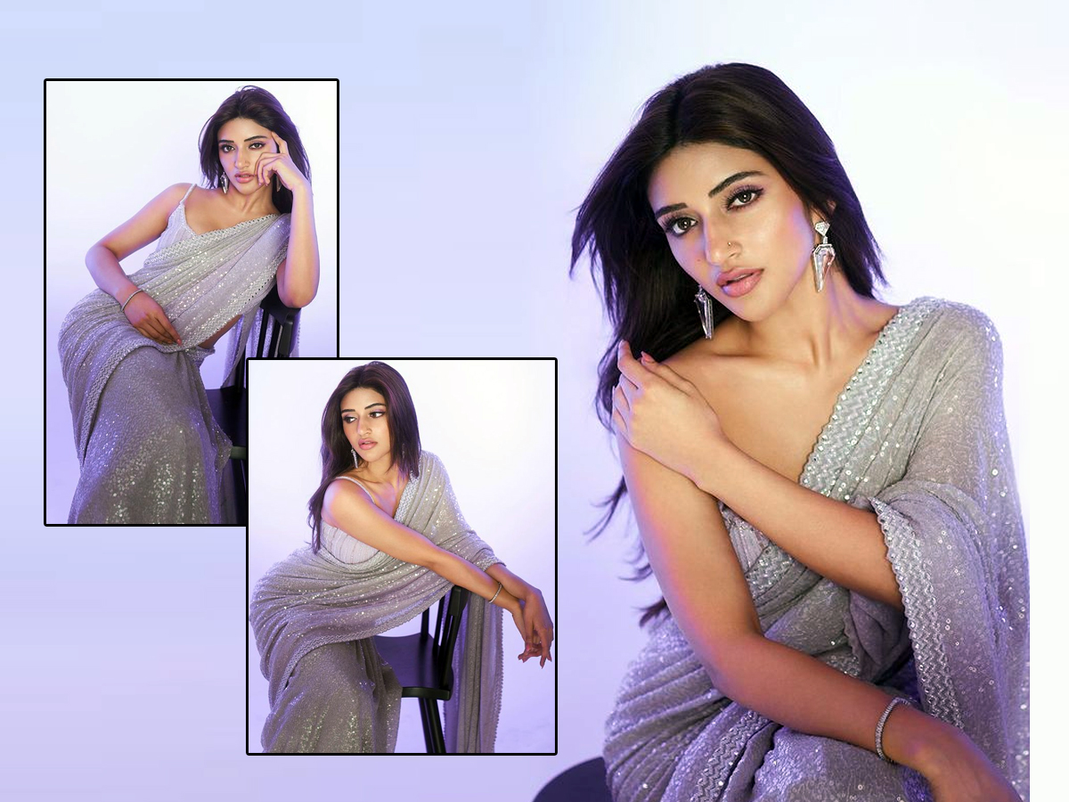 actress sree leela stunning looks in blue color saree1