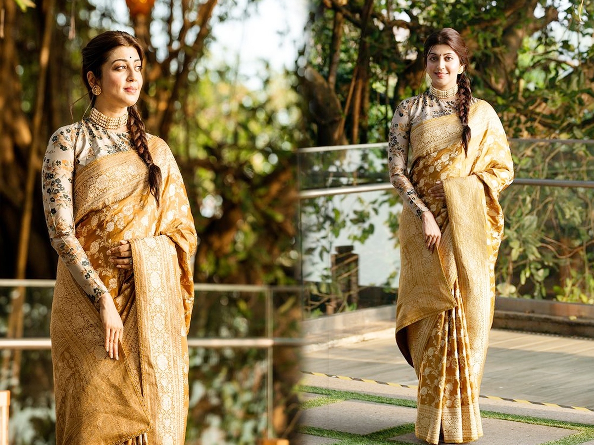 Actress Pranitha Traditional photos in Golden saree1