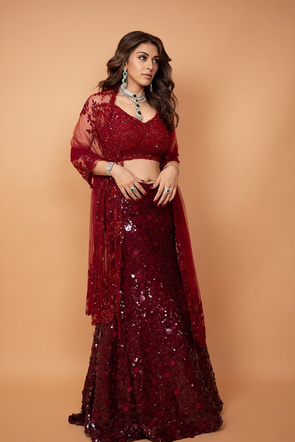 Actress Hansika Motwani Looks Gorgeous In Maroon Ghagra16