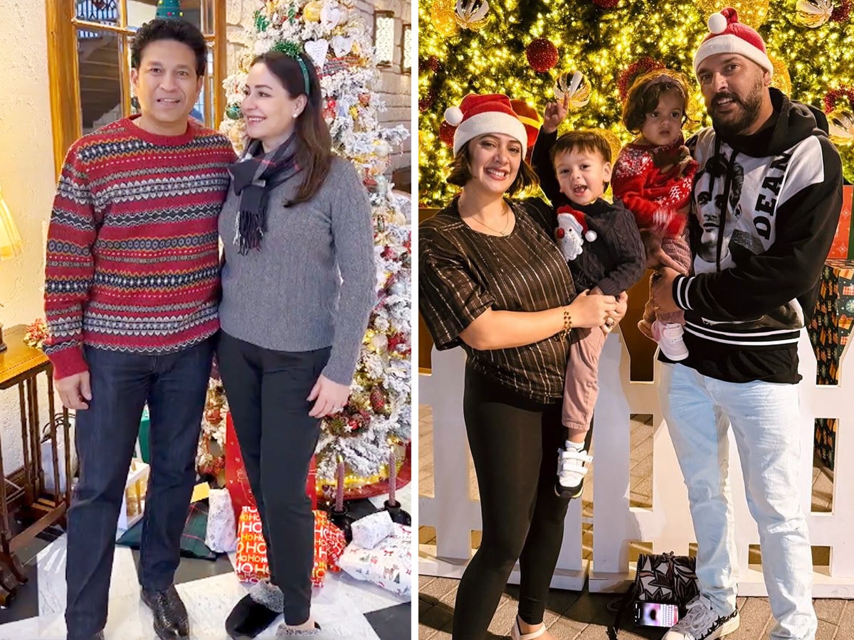 MS Dhoni Turns Santa Claus Sachin Tendulkar Yuvraj Singh Christmas Celebrations Pics Viral1