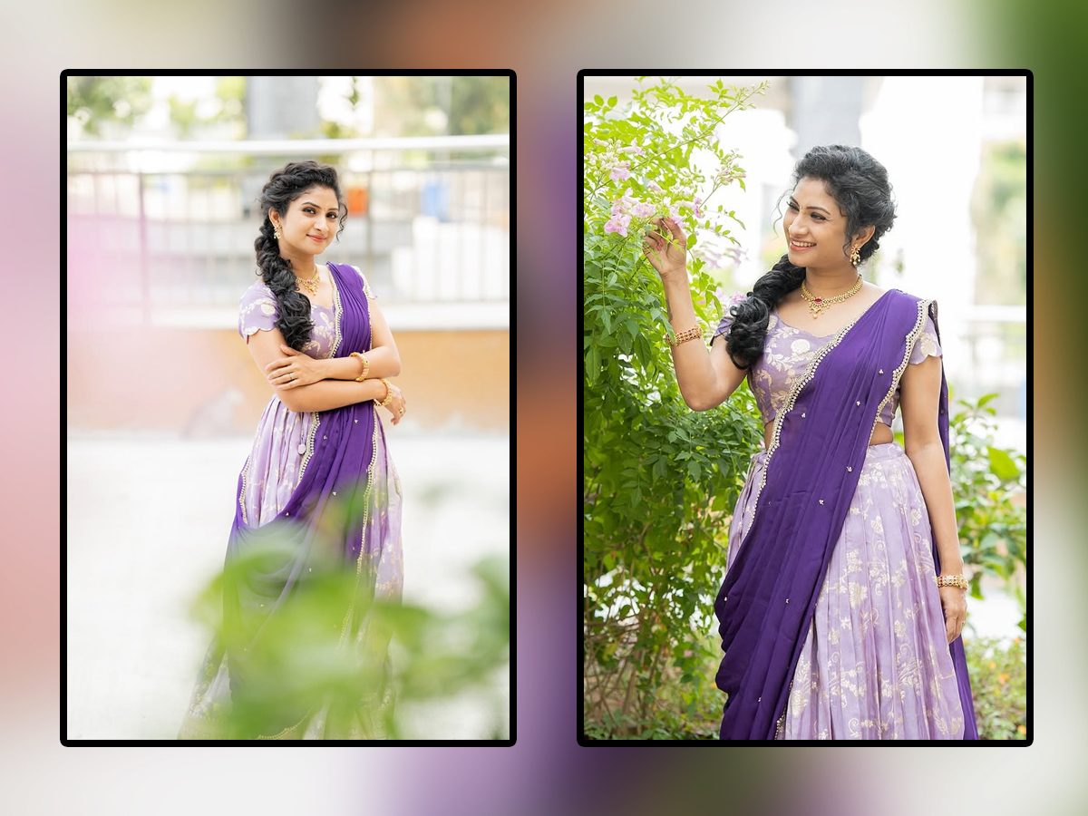TV Actress Vishnu Priya Glamorous Photos In Purple Lehenga1