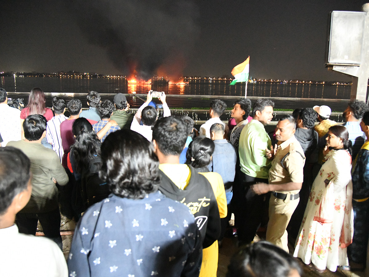 Huge Fire Mishap After Crackers Blast In Boat At Hussain Sagar1