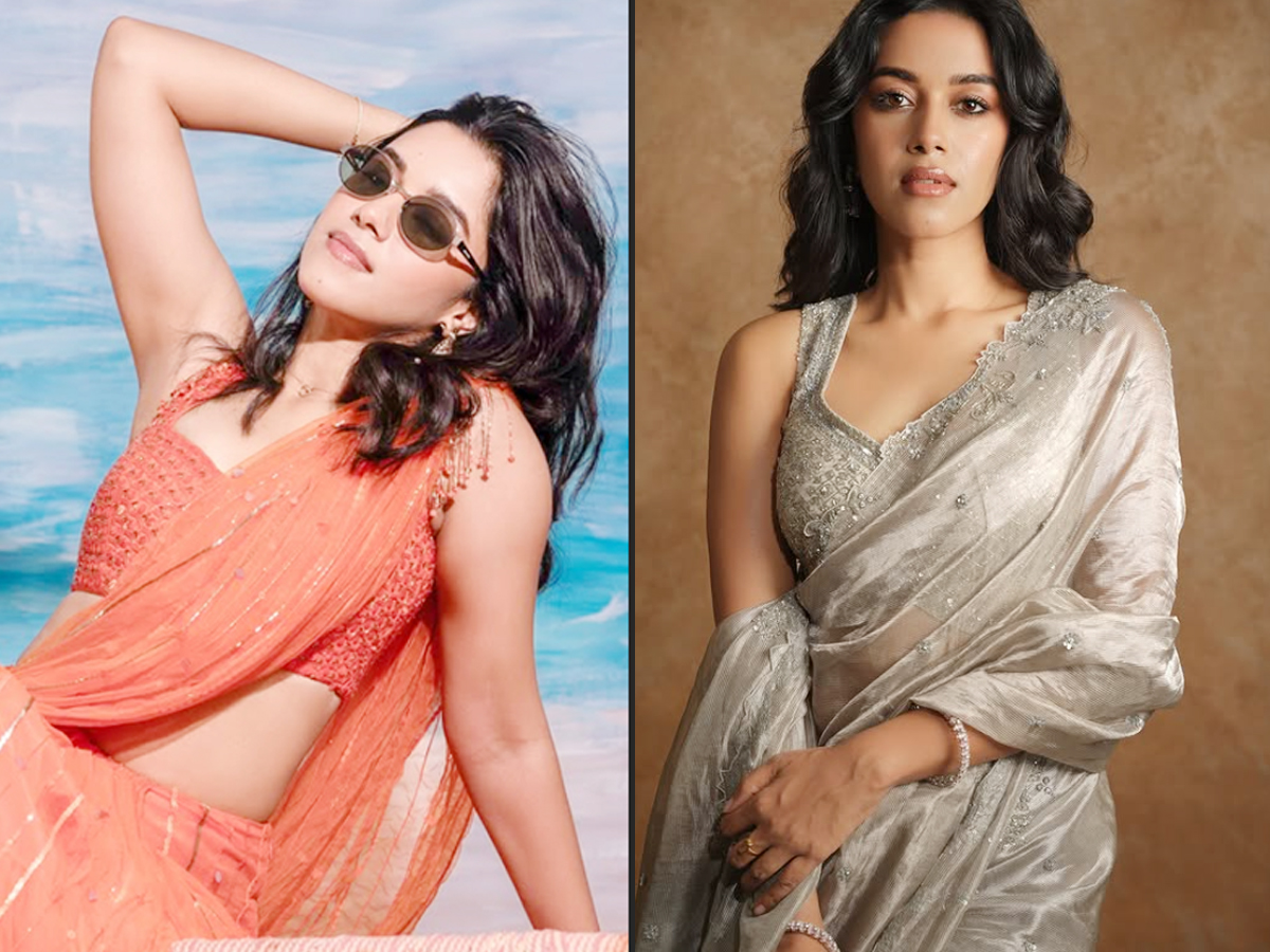 Mirnalini Ravi glowing in orange saree photos1