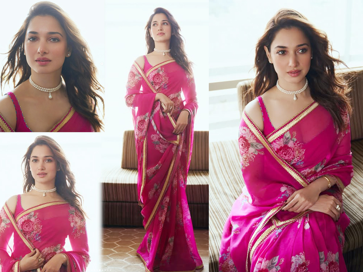 Milky beauty Tamanna Bhatia shines bright in a pink saree photos1