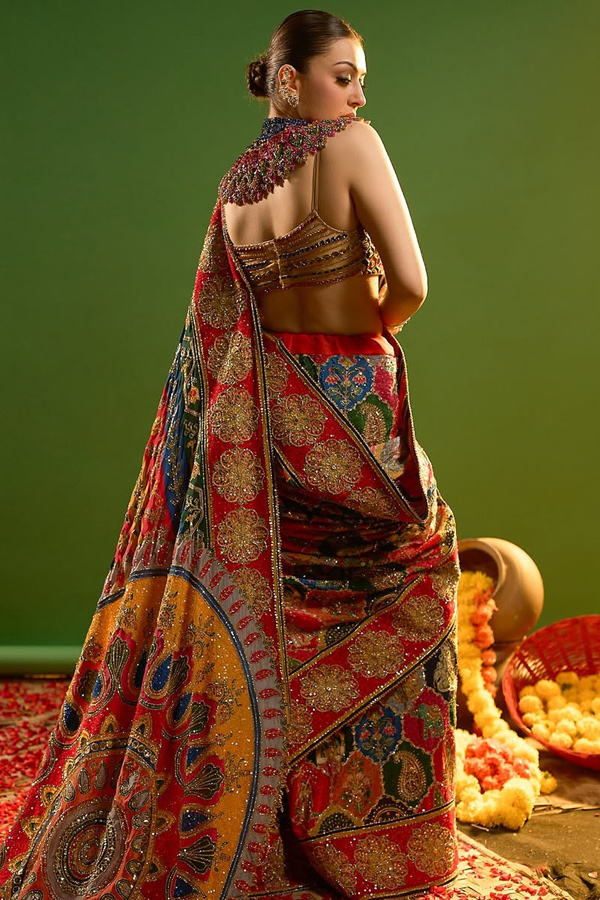 Actress Hansika shines In a colorful saree PHotos12