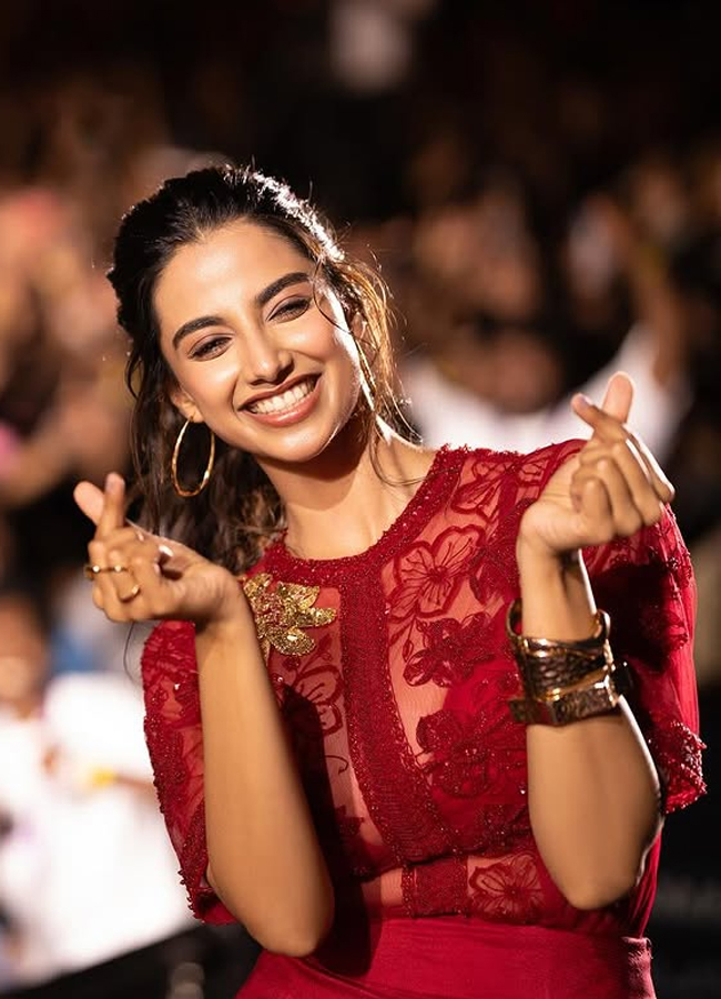 'Sankranthiki Vasthunnam' movie beauty Meenakshi Chowdhury in a red rose dress11