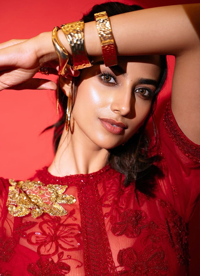 'Sankranthiki Vasthunnam' movie beauty Meenakshi Chowdhury in a red rose dress7
