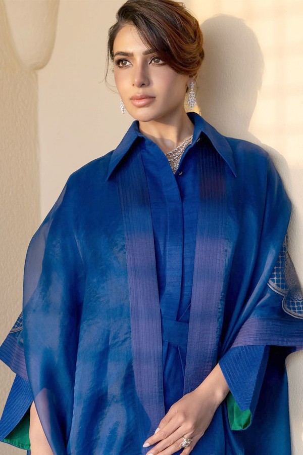 Actress Samantha Stunning looks In Royal blue dress Photos2