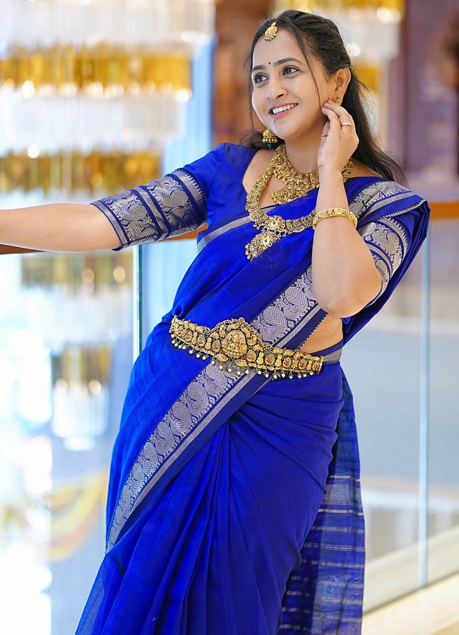 Anchor Lasya Latest Photos in Blue Saree11